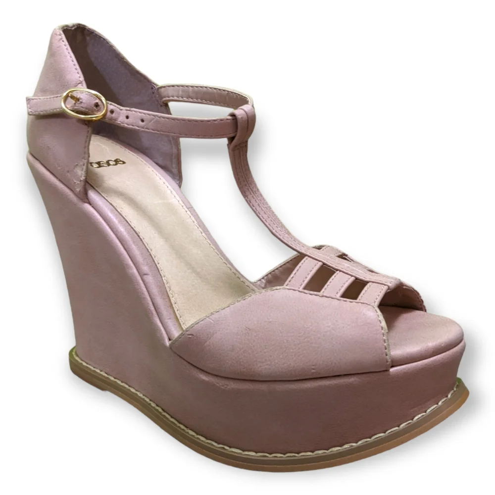 ASOS Pastel Pink Faux Suede Wedge Sandals, US 8 (UK 6)